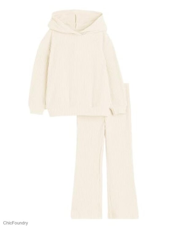 Other - Girls 2-Piece Ribbed Knit Hoodie and Flare Pants Tracksuit
